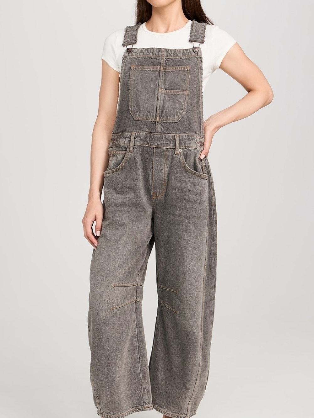 We The Free Washed Gray Wide-Leg Denim Overalls - Picture 3 of 6